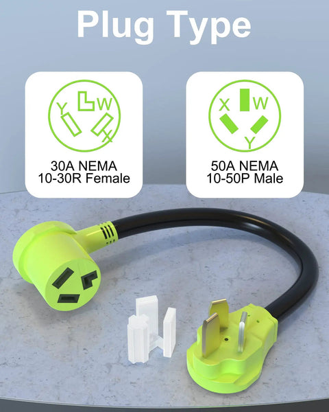 Top Shelf Nema 10 To 30 Dryer Adapter Heavy Duty Three Prong Power Converter 50 Amp Male To 30 Amp Female connectors and cord