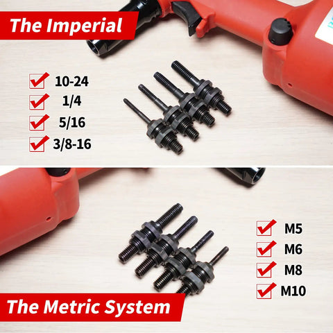 Industrial Hydraulic Pneumatic Riveter Kit For Rivnuts And Riveting Pro Grade Auto Air Gun With 8 Nose Pieces And SAE And Metric Mandrels