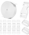 1 Inch White Polyester Webbing Strap Kit With 10 Yards, Six Dual Adjustable Side Release Buckles, Twelve Tri Glide Clips For DIY Straps