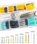 100 Pieces Plastic Drywall Anchors With Screws Kit For Hanging Self Drilling No Prep Install Wall Plug Anchor Set Rust Resistant Yellow Zinc Plated Carbon Steel Screws Durable Heavy Duty Support For Pictures Mirrors Cabinets, assorted sizes in organizer