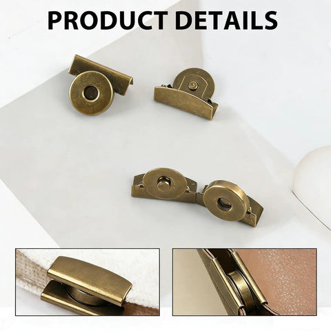 Rad Magnetic Snaps for Purses and Totes No Sew Button Clasps 40 Piece Variety Pack shown from different angles on a light background.