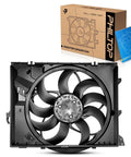 Engine Radiator Cooling Fan Assembly For BMW direct swap, featuring a 4 pin connector, designed for 328i and 330i N52 motors.