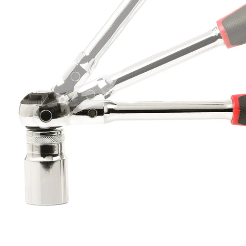 Close-up of 100 Tooth Swivel Head Ratchet Set 270-degree swivel with chrome vanadium steel drives for heavy duty jobs