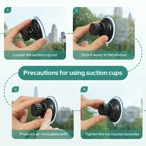 Installation steps for Travel Blackout Curtain That Blocks Out One Hundred Percent Sun And UV Rays No Drill Window Cover With Stickers And Suction Cups Portable Light Blocking Shades For Bedroom Nursery Dorm RV 50 By 78 Inches using suction cups on window.
