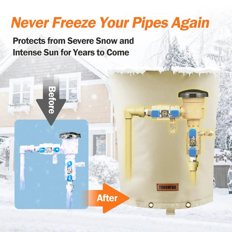 Backflow Preventer Pipe Insulation Cover For Winter Freeze Protection, 5 Layer Water Resistant Sprinkler Valve Insulated Pouch, beige, outdoor setup