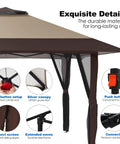 Close-up of 13x13 Pop Up Gazebo With Mosquito Netting, showcasing durable canopy, one-push setup, and adjustable heights, with buttons and connectors.