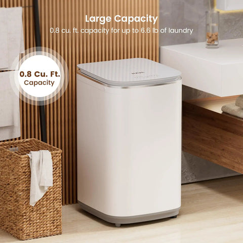 Heavy Duty Super Compact Portable Washer And Spin Dryer 0.8 Cu Ft Mini Washing Machine in a modern bathroom setting.