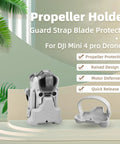 DJI Mini 4 Pro Propeller Guard Strap Holder display with features like propeller protection, raised design, compact travel accessory