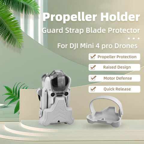 DJI Mini 4 Pro Propeller Guard Strap Holder display with features like propeller protection, raised design, compact travel accessory