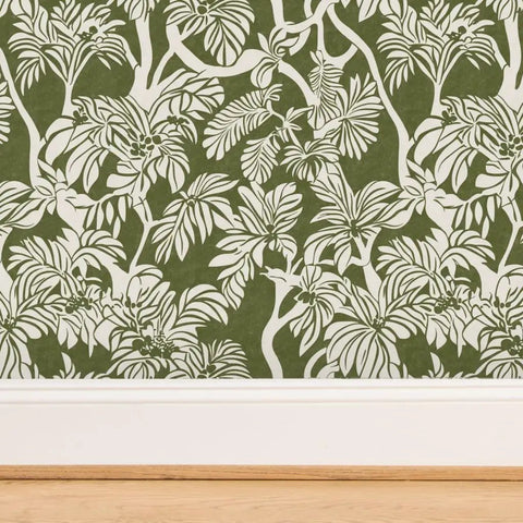 Top Notch Type II Professional Tropical Jungle Wallpaper Featuring Hella Durable Matte Finish and Subtle Linen Texture close-up of green leaf pattern