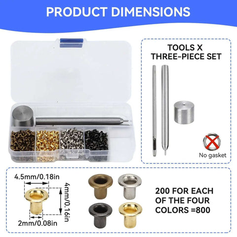 2mm Copper Grommet Kit With Eyelets And Washers In Plastic Storage Box For Shoes Bags Clothes Leather Crafts DIY Projects