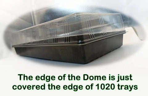 Top Notch Clear Humidity Dome Set For Seed Trays, 10 Pack 1020 Tray Covers for moisture lock, shown on black tray edge.