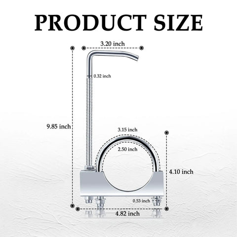 Diagram showing dimensions of 2.5 Inch Exhaust Clamp With Hanger For Heavy Duty Support Universal Muffler Hanger Clamp.