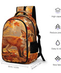 Autumn Forest Pumpkin Fox Printed Unisex Backpack With Large Capacity For Everyday Use Made From Durable Polyester Breathable Daypack With Smooth Zipper And Easy Cleaning, featuring a realistic fox design and detailed dimensions.