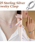 Sterling Silver 925 Oval Jewelry Clasp Hypoallergenic Connector with ring for necklace and bracelet making, shown on models.