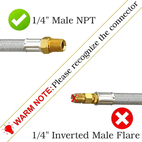 Stainless Steel Braided 18 Inch RV Propane Hose With Gauge Pack Of Two For Standard Two Stage Regulator Fittings NPT to Quick Connect