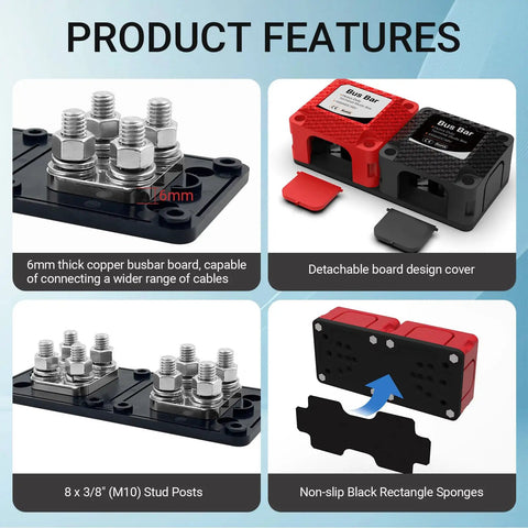 Built Different Heavy Hitter 450A 48V DC Bus Bar Terminal Block 2 Pack M10 Studs Flame Resistant Abs Pc Covers features overview.
