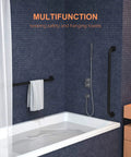 Bathroom with Two Pack Matte Black Shower Grab Bar Set, 40 Inch Stainless Steel Bathroom Hand Rail, One And One Quarter Inch Outer Diameter.