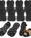 Ten Pair Pro Grade Epoxy Floor Spike Shoes With Three Quarter Inch Short Spikes For Concrete Garage Floors Universal Size Seven To Twelve Ideal For Epoxy Flooring Cement Ground And Construction Projects, showing 10 pairs with spikes and one worn over a boot