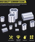 Eight Size Aluminum Crimping Loop Sleeve Set For Wire Rope And Cable 1.2 Mm To 6 Mm Waterproof Corrosion Resistant Ferrule Kit 222 Pieces