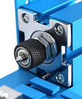 Close-up of Mini Motorized Lathe Machine For Diy Enthusiasts And School Tech Classes showing precision tuning knob and metal components.