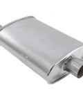 Installer Turbo Universal Exhaust Muffler with 2.5 Inch Inlet and Outlet, aluminized steel, angled view of muffler body