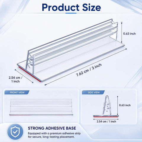 25 Pack Adhesive Base Sign Holders With Strong Backing For Counters And Shelves, Multipurpose Sign Displays For Restaurants, Retail And Warehouses, Easy Peel And Stick, 1 By 3 Inch. clear PVC holder with 1 x 3 inch base