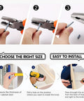 Installation guide for Badass White Round Cabinet Knobs For Kitchen And Farmhouse Drawers showing measurement, drilling, and securing methods.