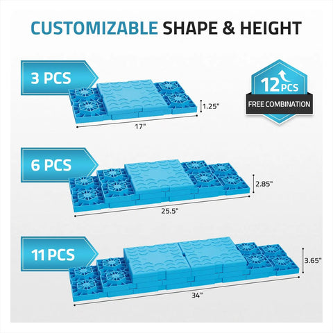 Heavy Duty Rv Leveling Blocks 12 Pack With Velcro Straps Interlocking Stackable Jack Pads For Camper Travel Trailer adjustable height shapes