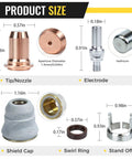 23Pcs Plasma Cutter Torch Consumables Set Replacement Parts For PT60 IPT60 PT40 IPT40 Electrodes And Nozzles 1.0mm 0.039in product diagram