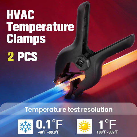 Pro Grade Digital HVAC Manifold Gauge Kit With 113 Refrigerants Database Dual Pressure And Temperature Display Fast Selection For Quick Diagnosis Supports R454B R410A R32 R134A R1234yf R22 And More Ideal For Techs And DIY Pros 2 pcs HVAC temperature clamp