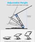 Grab And Go Portable Laptop Stand With 360 Degree Rotation Base, ergonomic riser showing adjustable height and foldable design