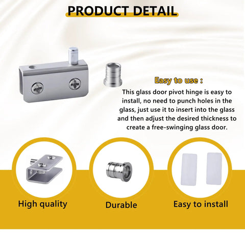 No-Drill Glass Door Pivot Hinge Set for 4-6mm Glass, stainless steel clamp hinges, installation guide image