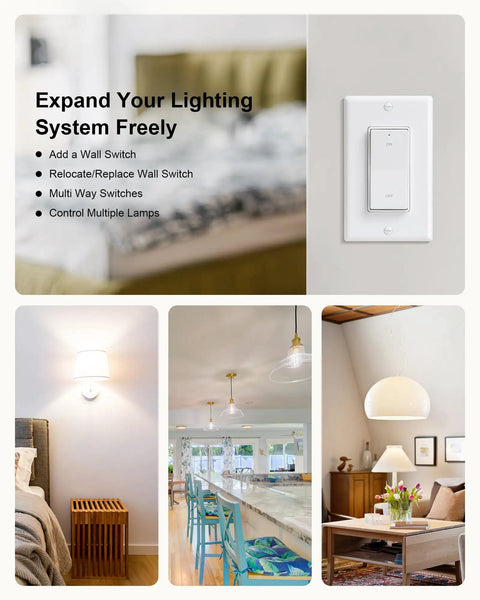 3 Way Wireless Light Switch And Receiver Kit With 200 Ft RF Long Range, Easy No Rewire Install, Instant On Off Remote, Works Without WiFi, Simple Setup For Living Room, Bedroom And Hallway Lighting wall switch in bedroom and living room