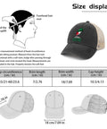 I Stand With Palestine Dope Adjustable Trucker Hat For Women And Men with size chart and measurements shown
