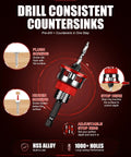 Professional Countersink Drill Bit Set With Adjustable Depth Stop Collar For Woodworking featuring detailed depth stop and HSS construction.
