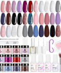 35 Piece Dip Powder Nail Kit Set With 20 Modern Muse Colors Nude Pink Blue Glitter Plus Base Coat Top Coat Activator And Pro Tools For Nail Art Manicure displayed with jars, liquids, and tools