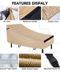Features of Heavy Duty Waterproof Patio Lounge Chair Cover For Outdoor Chaise With 420D Oxford Fabric, showing air vent and straps