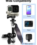 Fence Mount Live Streaming Kit For Mevo Start And GoPro On Chain Link Fences showing camera mount compatibility.