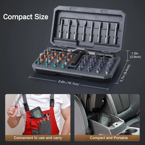 All In One 42 In 1 Magnetic Screwdriver Set With Ratchet Handle and Detachable Grip S2 Steel Bits in compact case
