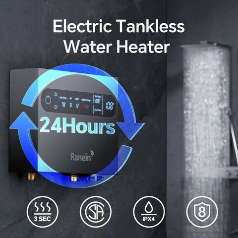 Sleek Compact 8kw Tankless Electric Water Heater Pumping Hot Water On Demand With Steady Thermostatic Control And Bright LED Panel