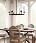 6 Light Modern Farmhouse Chandelier Pendant Lighting With Clear Glass Shades In Industrial Black Finish For Foyer And Living Room