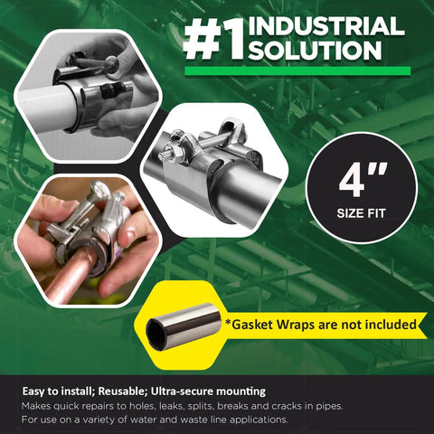 Highcraft 4-inch IPS stainless steel pipe repair clamp with single bolt, 3 inches long.