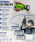 One Eighth Inch Guidepoint Drywall Cut Out Bit Set for Gypsum Board showing applications and packaging details.