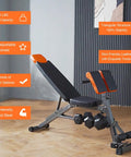 Heavy Duty 890Lbs Weight Bench With Over 100 Exercise Variations, Multi Function FID Bench shown with adjustable backrest.