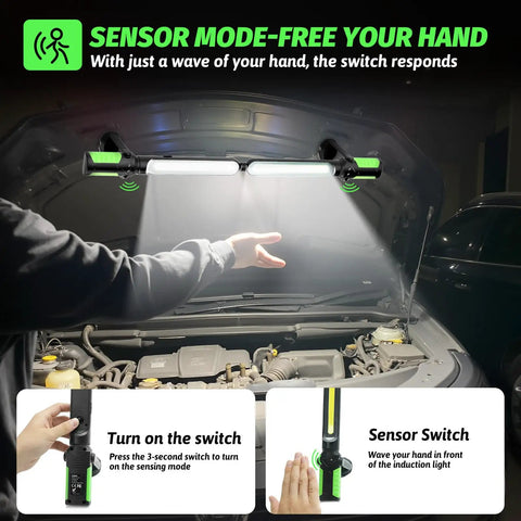 Rechargeable Mechanic Light 2-In-1 Magnetic Light Bar With Motion Sensor, illuminating car engine underhood area