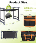Garden Kneeler And Chair With Umbrella, 2-In-1 Foldable Garden Stool With Adjustable Bracket, Detachable Tool Bags, Black and Orange