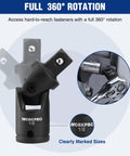 Built To Last Half Inch Drive Impact Socket Extension Set With 3 Inch 6 Inch And 8 Inch Extension Bars Universal Joint Socket Adapter Premium CR-V Steel Black Phosphate Finish showing full 360 degree rotation detail.