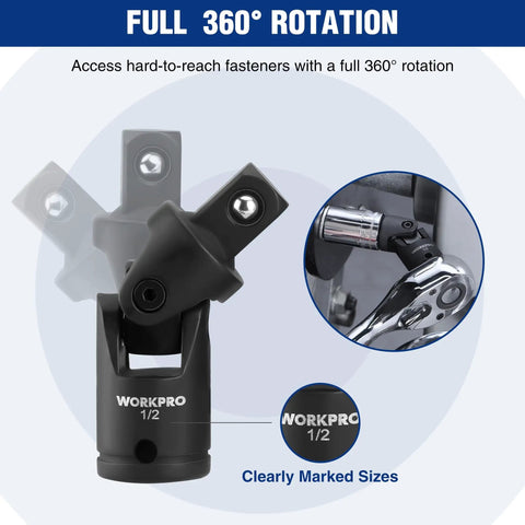 Built To Last Half Inch Drive Impact Socket Extension Set With 3 Inch 6 Inch And 8 Inch Extension Bars Universal Joint Socket Adapter Premium CR-V Steel Black Phosphate Finish showing full 360 degree rotation detail.