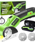 Cordless Electric Scissors Box Cutter With Two Rotary Blades 4V Rechargeable Cardboard Cutter USB Charge Safety Lock Storage Box Fabric Scissor For Plastic Carpet Leather DIY Crafts with USB cable, case, and extra blades